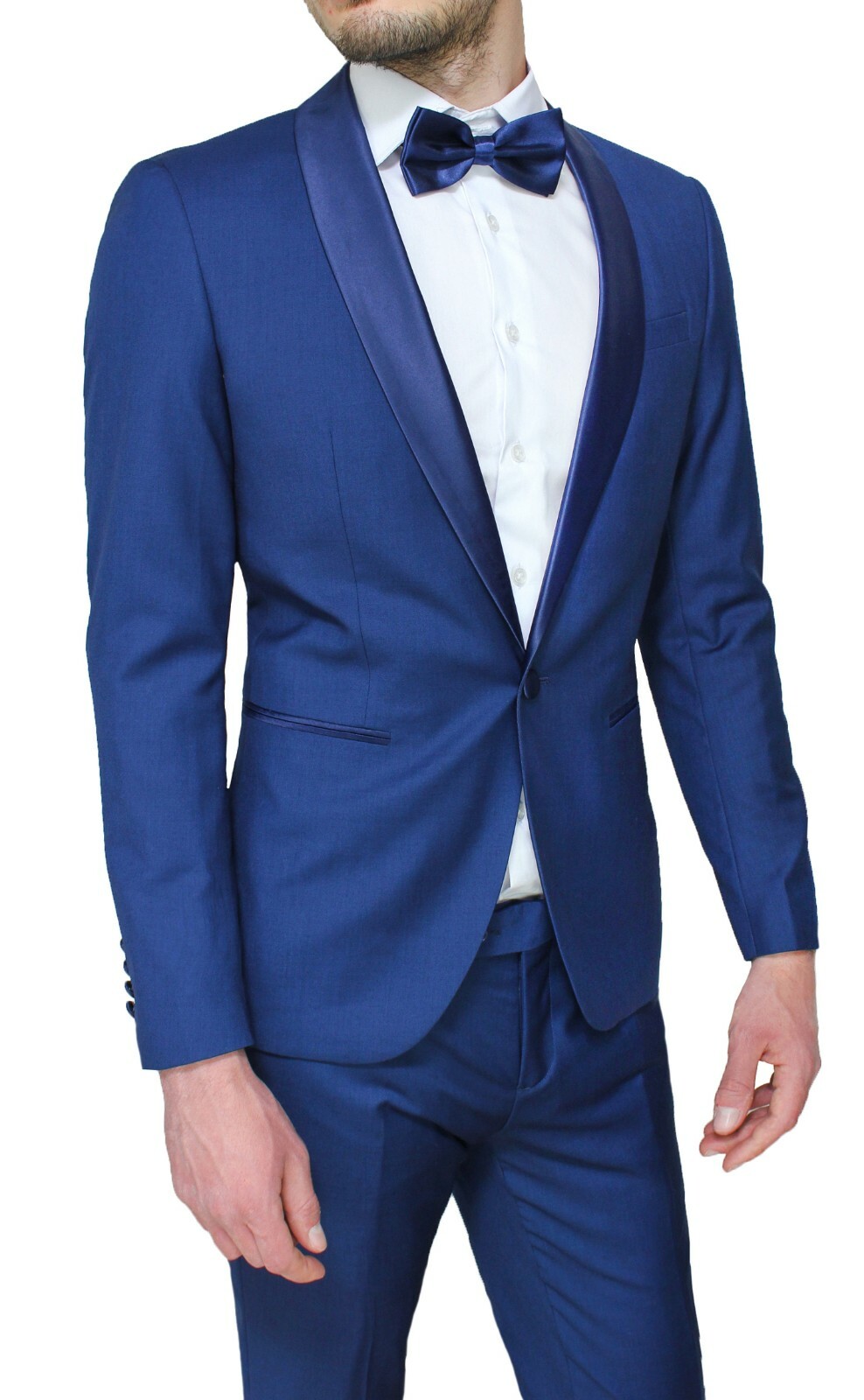 ABITO UOMO DIAMOND RASO BLU CHIARO COMPLETO SLIM FIT SMOKING ELEGANTE  CERIMONIA